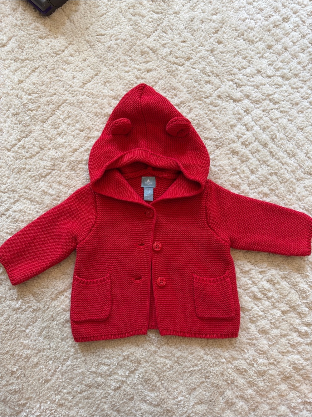 GAP Red Hooded Knit Baby Jacket with Ear Details